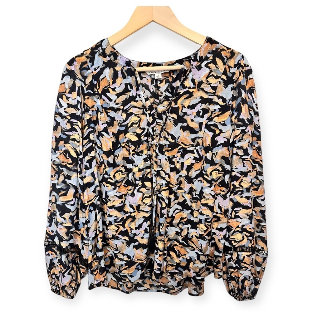 EUC Zac & Rachel Abstract Print Blouse - Black, Tan, White